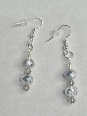 Crystal Dangle Earrings - Silver Toned Clear Beads